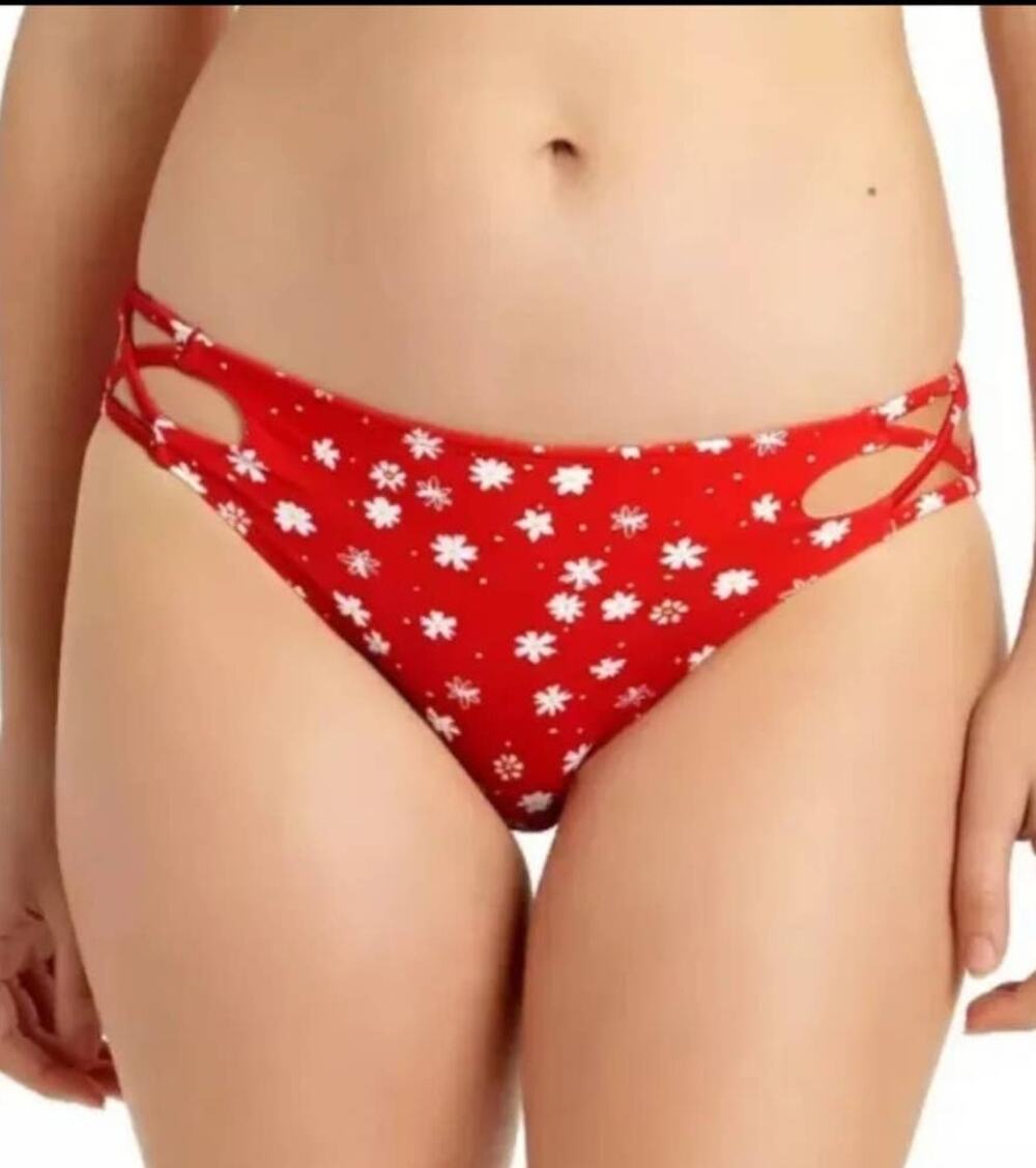 California Waves Daisy May Red and White Hipster Cutout Bikini Bottoms - XS